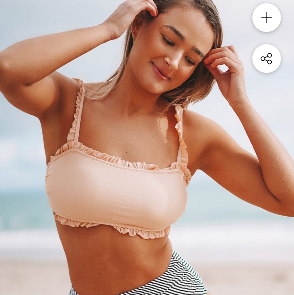 Cupshe Ruffle Bandeau Bikini with High Waisted Bottoms XL